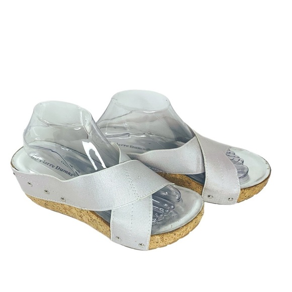 Pierre Dumas Metallic Slip On Criss Cross Platform Wedge Sandals Sz 10 - Picture 1 of 9